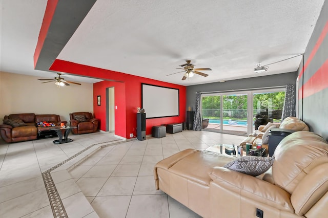 3560 SW 63rd Ave, Miramar, FL 33023 - tiled living area featuring ceiling fan and a textured ceiling