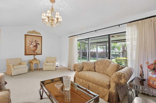 8811 SW 21st Ct Unit B, Boca Raton, FL 33433 - carpeted living room featuring vaulted ceiling and a chandelier