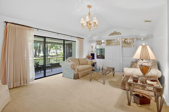 8811 SW 21st Ct Unit B, Boca Raton, FL 33433 - carpeted living room with a chandelier and lofted ceiling
