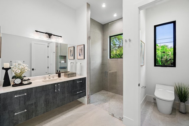 17 NW 15th St, Delray Beach, FL 33444 - full bathroom with vanity, a shower stall, and recessed lighting