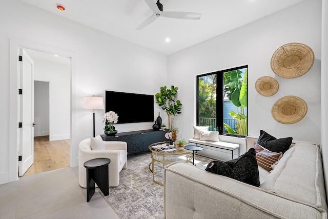 17 NW 15th St, Delray Beach, FL 33444 - living room with ceiling fan, recessed lighting, and wood finished floors
