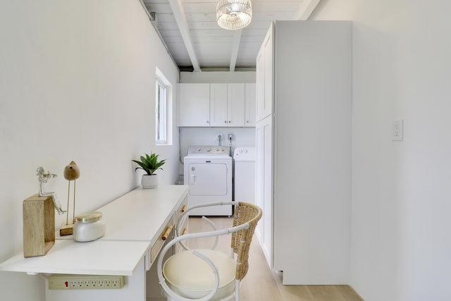 1893 Circle Dr, North Palm Beach, FL 33408 - laundry area with cabinet space, washer and clothes dryer, and a desk