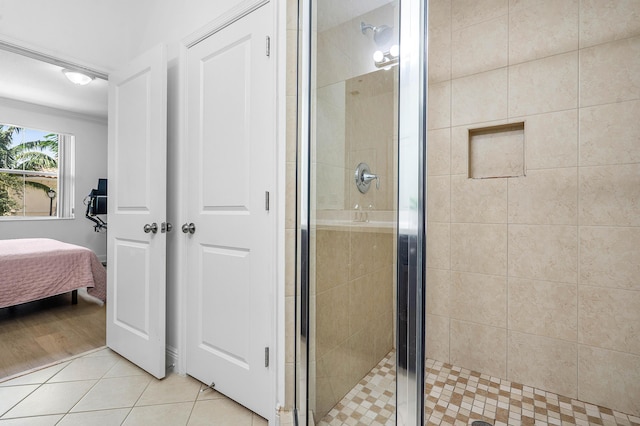 8274 Cascada Isles Dr, Cooper City, FL 33024 - full bathroom with a shower stall, tile patterned floors, connected bathroom, and ornamental molding
