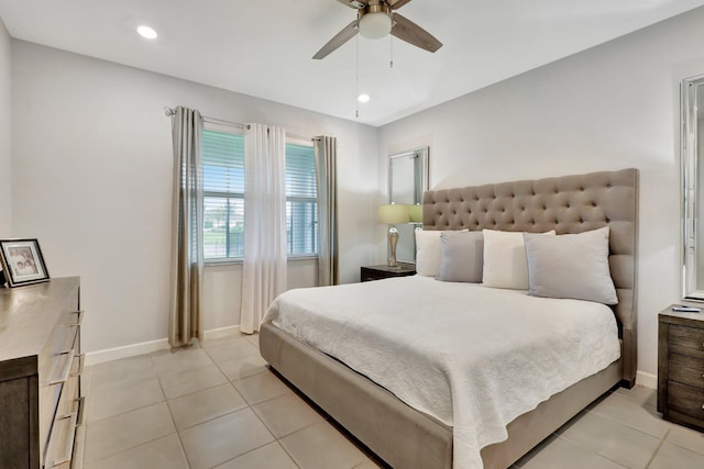 521 SE Plumeria Dr, Port Saint Lucie, FL 34984 - bedroom with light tile patterned floors, recessed lighting, and ceiling fan