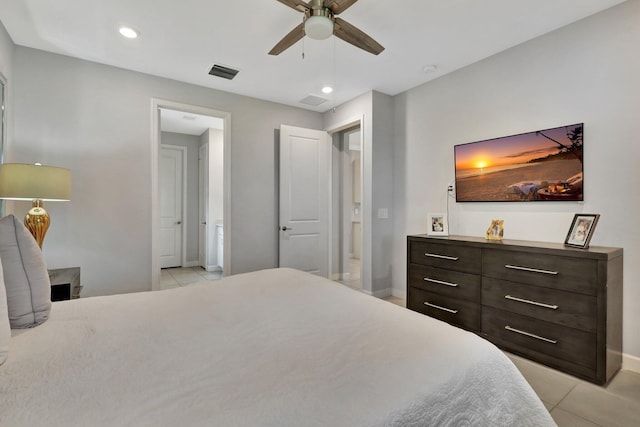 521 SE Plumeria Dr, Port Saint Lucie, FL 34984 - bedroom featuring light tile patterned floors, a ceiling fan, and recessed lighting