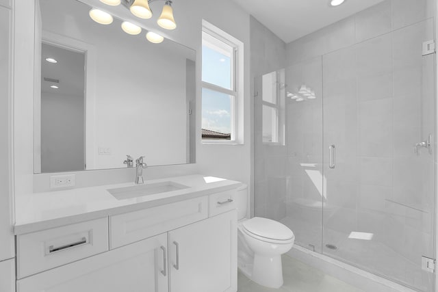 13496 Bernoulli Way, Palm Beach Gardens, FL 33418 - bathroom with vanity, a shower stall, and recessed lighting