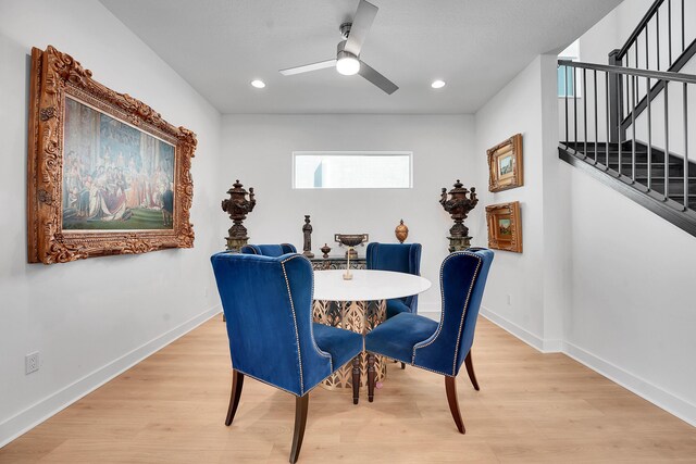 13496 Bernoulli Way, Palm Beach Gardens, FL 33418 - dining space with light wood-type flooring, stairway, ceiling fan, and recessed lighting