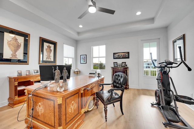 13496 Bernoulli Way, Palm Beach Gardens, FL 33418 - office space featuring a tray ceiling, light wood-type flooring, plenty of natural light, and recessed lighting