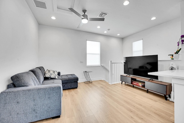 13496 Bernoulli Way, Palm Beach Gardens, FL 33418 - living room with a ceiling fan, recessed lighting, and light wood-style floors