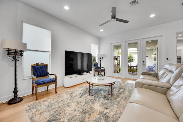 13496 Bernoulli Way, Palm Beach Gardens, FL 33418 - living room featuring ceiling fan, light wood-style flooring, and recessed lighting