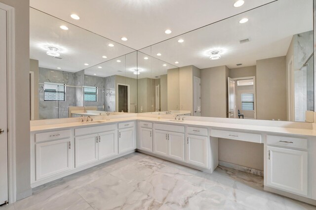 11535 SW Surf Springs Rd, Port Saint Lucie, FL 34987 - bedroom featuring a raised ceiling, light marble finish flooring, recessed lighting, and a ceiling fan