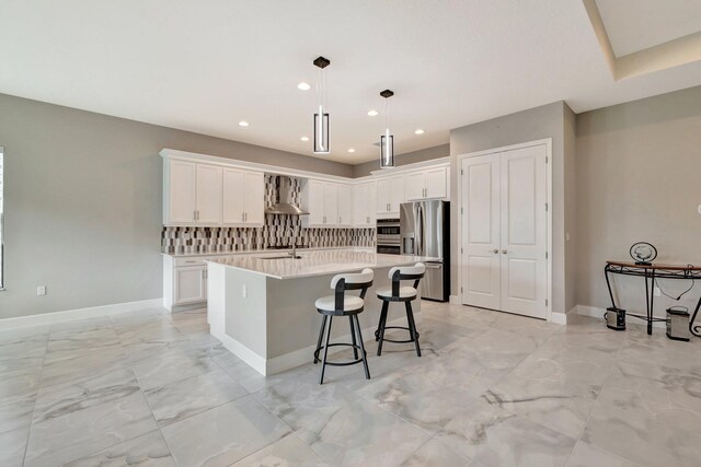11535 SW Surf Springs Rd, Port Saint Lucie, FL 34987 - living room featuring a raised ceiling, ceiling fan, recessed lighting, and french doors
