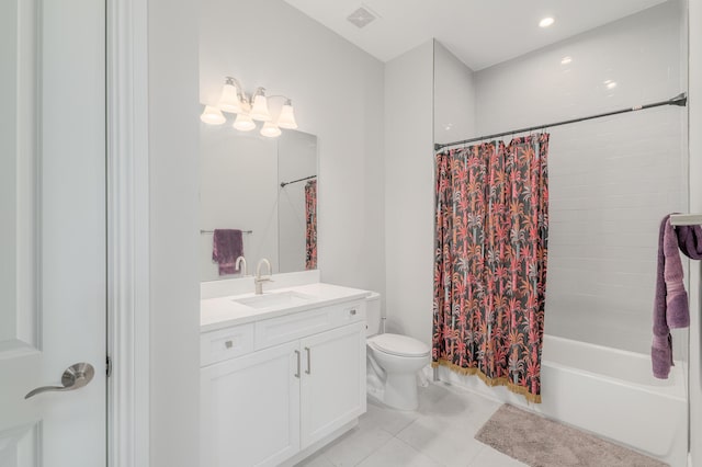 3153 SW Pond Apple St, Palm City, FL 34990 - bathroom featuring vanity, tile patterned flooring, shower / tub combo with curtain, and recessed lighting