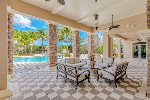 3153 SW Pond Apple St, Palm City, FL 34990 - view of patio / terrace with a ceiling fan, an outdoor pool, and outdoor lounge area