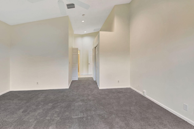 11857 Fountainside Cir, Boynton Beach, FL 33437 - empty room featuring dark colored carpet, a ceiling fan, and recessed lighting