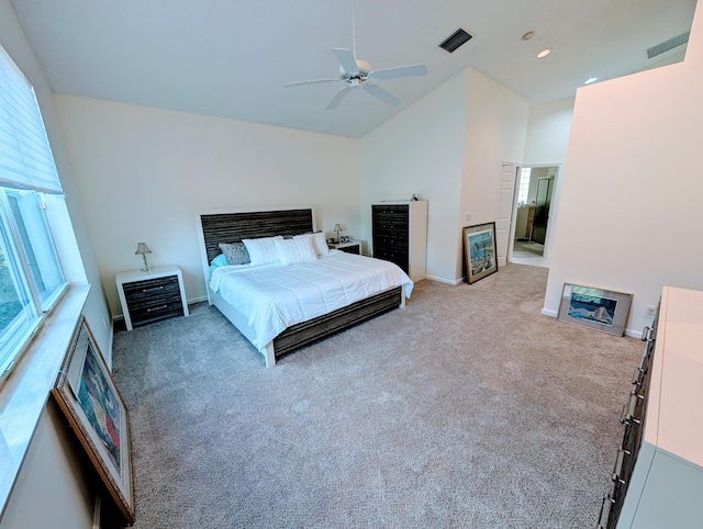 11857 Fountainside Cir, Boynton Beach, FL 33437 - bedroom with carpet floors, a ceiling fan, and high vaulted ceiling