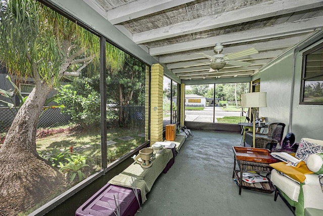 1606 16th Ave N, Lake Worth Beach, FL 33460 - sunroom featuring ceiling fan and beam ceiling