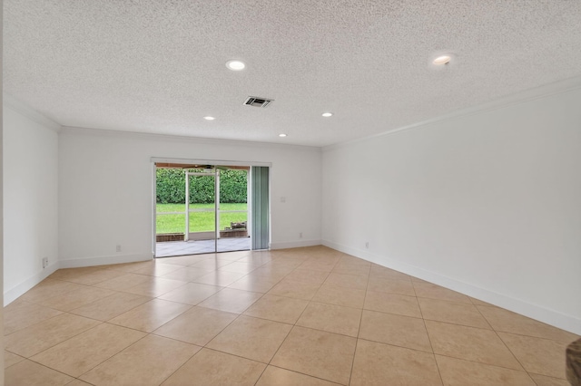 9850 Kamena Cir, Boynton Beach, FL 33436 - spare room featuring ornamental molding, a textured ceiling, recessed lighting, and light tile patterned floors