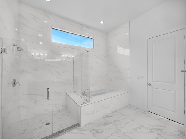 13058 Artisan Cir, Palm Beach Gardens, FL 33418 - full bathroom with a garden tub, a marble finish shower, recessed lighting, and marble finish floors