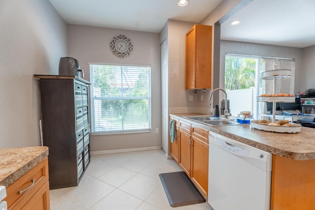 161 Lake Monterey Cir, Boynton Beach, FL 33426 - kitchen featuring dishwasher, light countertops, light tile patterned floors, and recessed lighting