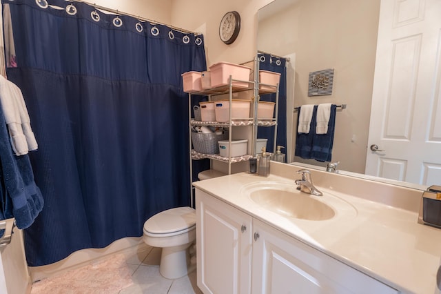 161 Lake Monterey Cir, Boynton Beach, FL 33426 - bathroom featuring vanity, tile patterned floors, and a shower with curtain