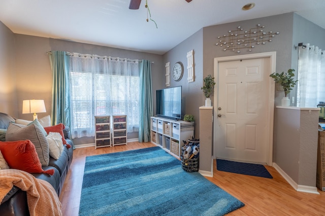 161 Lake Monterey Cir, Boynton Beach, FL 33426 - living room featuring wood finished floors and a ceiling fan