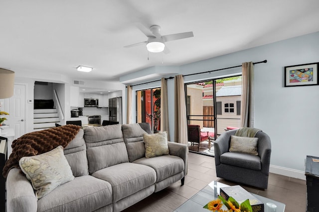 8291 Thames Blvd Unit C, Boca Raton, FL 33433 - living area featuring stairs and ceiling fan