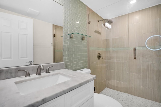 8291 Thames Blvd Unit C, Boca Raton, FL 33433 - bathroom featuring a stall shower, vanity, and tile walls