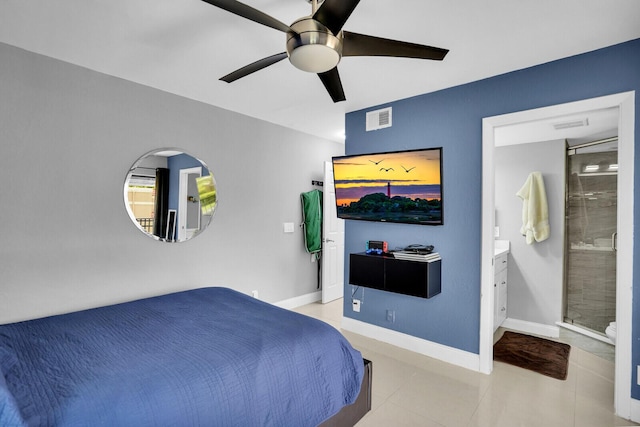 8291 Thames Blvd Unit C, Boca Raton, FL 33433 - bedroom featuring tile patterned floors, a ceiling fan, and ensuite bath