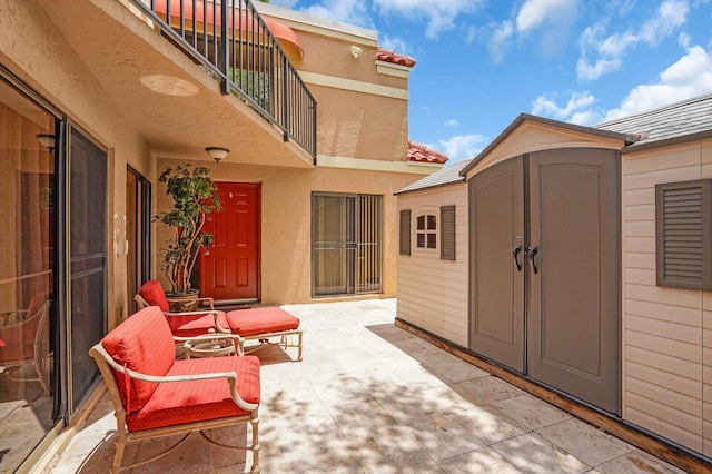 8291 Thames Blvd Unit C, Boca Raton, FL 33433 - patio / terrace with a storage shed and a patio area