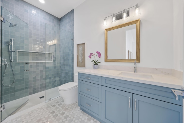 737 Nighthawk Way, North Palm Beach, FL 33408 - bathroom with vanity, a shower stall, and tile patterned floors