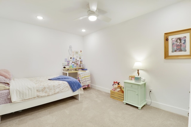 1416 Gopher Ter, Stuart, FL 34994 - bedroom with light colored carpet, ceiling fan, and recessed lighting