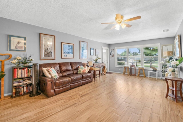 7376 W Oakridge Cir Unit C4320, Lake Worth, FL 33462 - living room with light wood-style floors, ceiling fan, and a textured ceiling