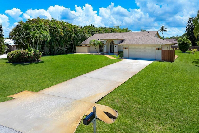 2282 NE Marlberry Ln, Jensen Beach, FL 34957 - ranch-style home with a garage, a front yard, and driveway
