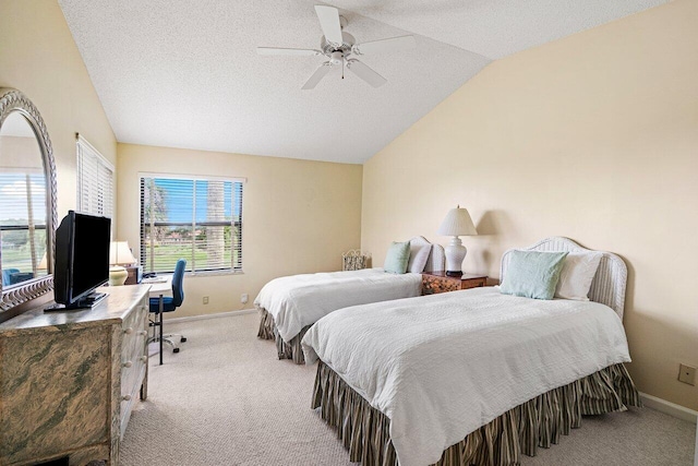 767 Windermere Way Unit 767, Palm Beach Gardens, FL 33418 - bedroom with vaulted ceiling, carpet flooring, a desk, ceiling fan, and a textured ceiling