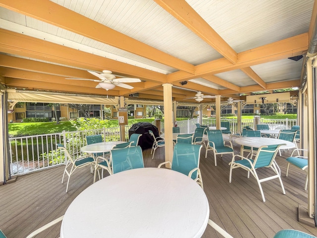 11186 Green Lake Dr Unit 202, Boynton Beach, FL 33437 - wooden deck featuring outdoor dining space and a ceiling fan