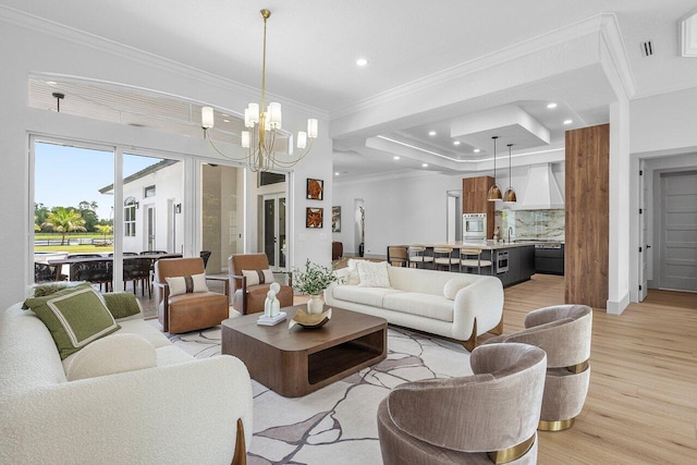 11533 Manatee Ter Unit 11533, Lake Worth, FL 33449 - living area with a chandelier, light wood-style floors, ornamental molding, and recessed lighting