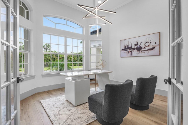 11533 Manatee Ter Unit 11533, Lake Worth, FL 33449 - office area featuring healthy amount of natural light, a chandelier, light wood finished floors, and crown molding
