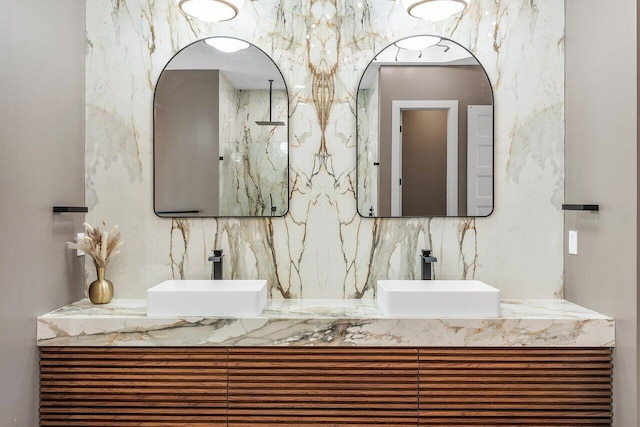 11533 Manatee Ter Unit 11533, Lake Worth, FL 33449 - bathroom featuring tasteful backsplash, double vanity, and a marble finish shower