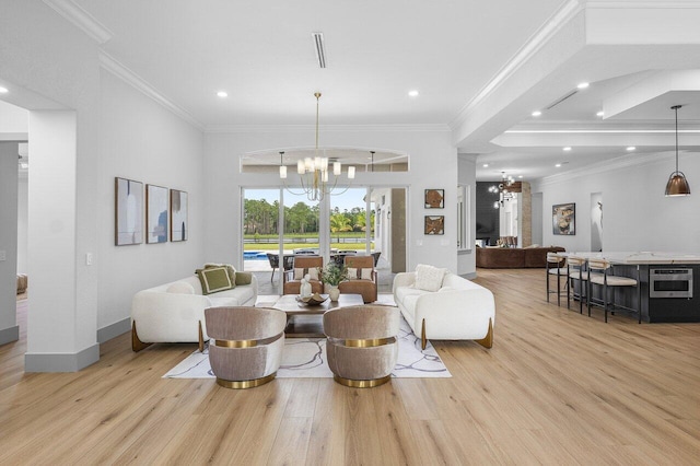 11533 Manatee Ter Unit 11533, Lake Worth, FL 33449 - dining area with a chandelier, light wood-type flooring, recessed lighting, and ornamental molding
