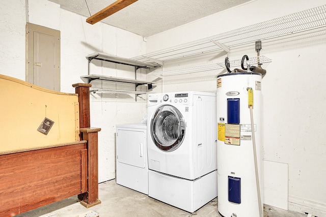 790 SE Ablett Ln, Port Saint Lucie, FL 34984 - laundry room with electric water heater, washing machine and clothes dryer, electric panel, and a textured ceiling