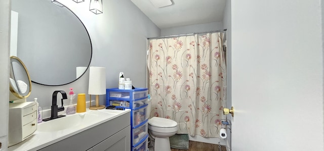 716 NW 16th St, Belle Glade, FL 33430 - bathroom featuring vanity, wood finished floors, and curtained shower