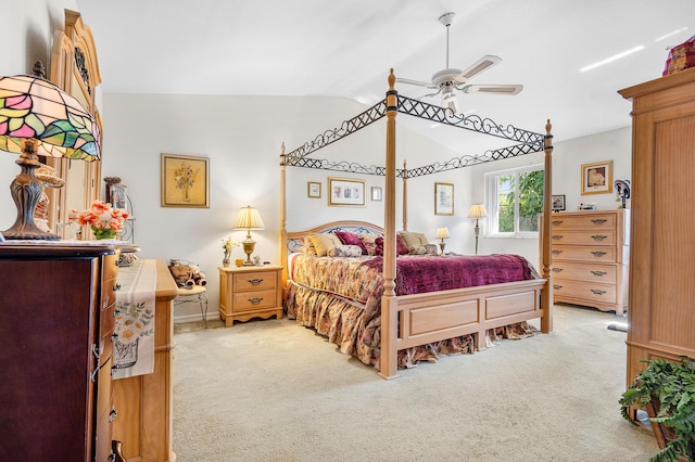 5404 E Pointe Villa Dr Unit 5406, Lighthouse Point, FL 33064 - carpeted bedroom featuring vaulted ceiling and ceiling fan