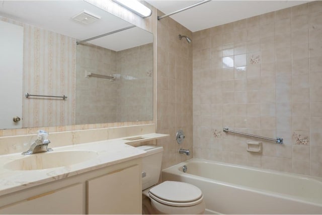 4444 NE Ocean Blvd Unit C2, Jensen Beach, FL 34957 - bathroom featuring shower / bath combination, vanity, and wallpapered walls