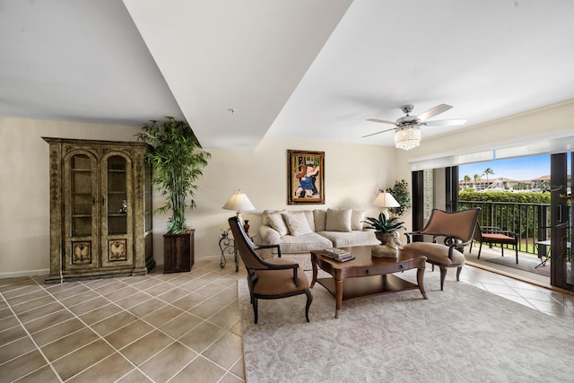 601 Seafarer Cir Unit 104, Jupiter, FL 33477 - living area featuring tile patterned floors and ceiling fan