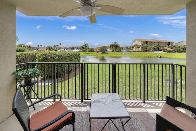 601 Seafarer Cir Unit 104, Jupiter, FL 33477 - balcony with a water view and ceiling fan