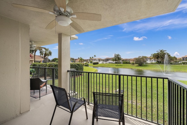 601 Seafarer Cir Unit 104, Jupiter, FL 33477 - balcony with a water view, ceiling fan, and a residential view