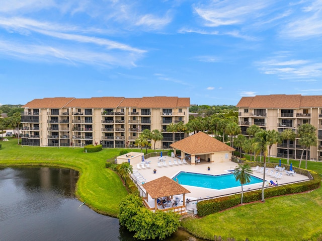 601 Seafarer Cir Unit 104, Jupiter, FL 33477 - community pool with a patio, a water view, and a gazebo