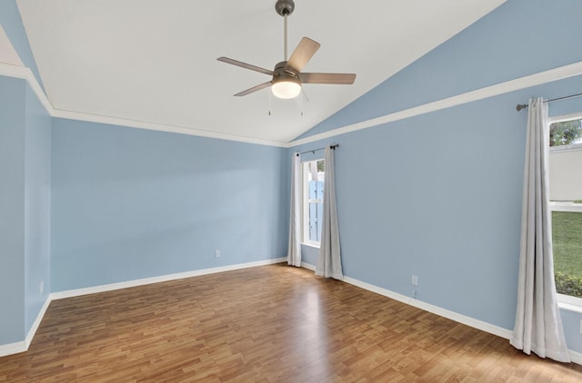 8182 Duomo Cir, Boynton Beach, FL 33472 - spare room featuring vaulted ceiling, wood finished floors, and a ceiling fan