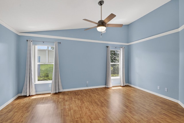 8182 Duomo Cir, Boynton Beach, FL 33472 - spare room featuring a ceiling fan, wood finished floors, and high vaulted ceiling